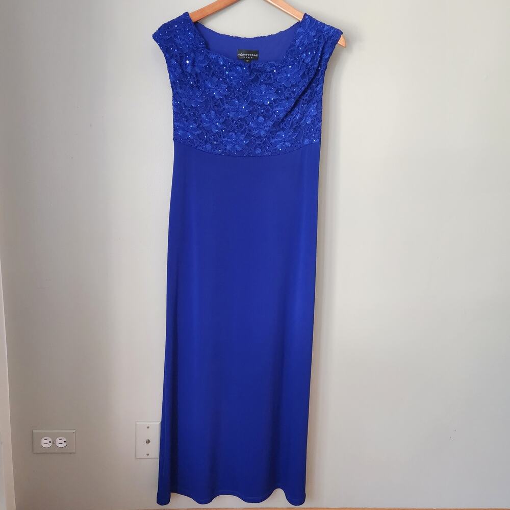 Connected Apparel Royal Blue Sleeveless Scoop Neck Lace Bodice Maxi Dress